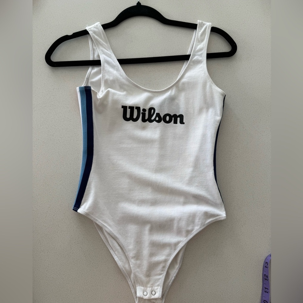 Wilson Tennis White Blue Bodysuit White Athletic Bodysuit Workout One Piece